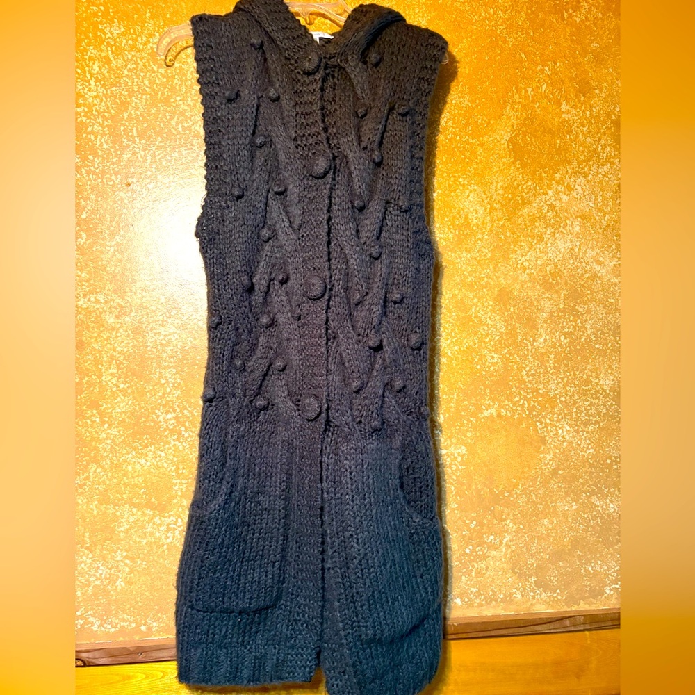 Mystree Charcoal Cable Knit Hooded Cardigan size small
